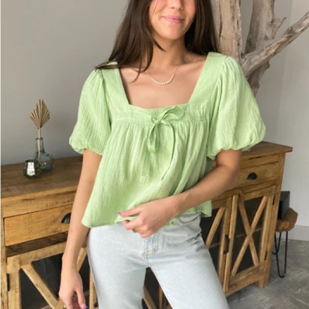 Green Gauze Cotton Babydoll Top